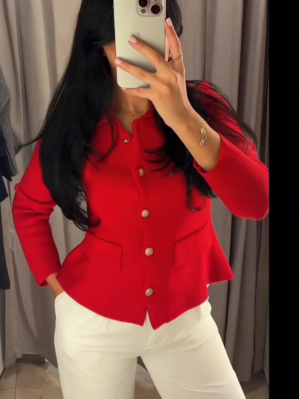 Zara NWT Red knit sweater cardigan with gold buttons - Picture 1 of 6